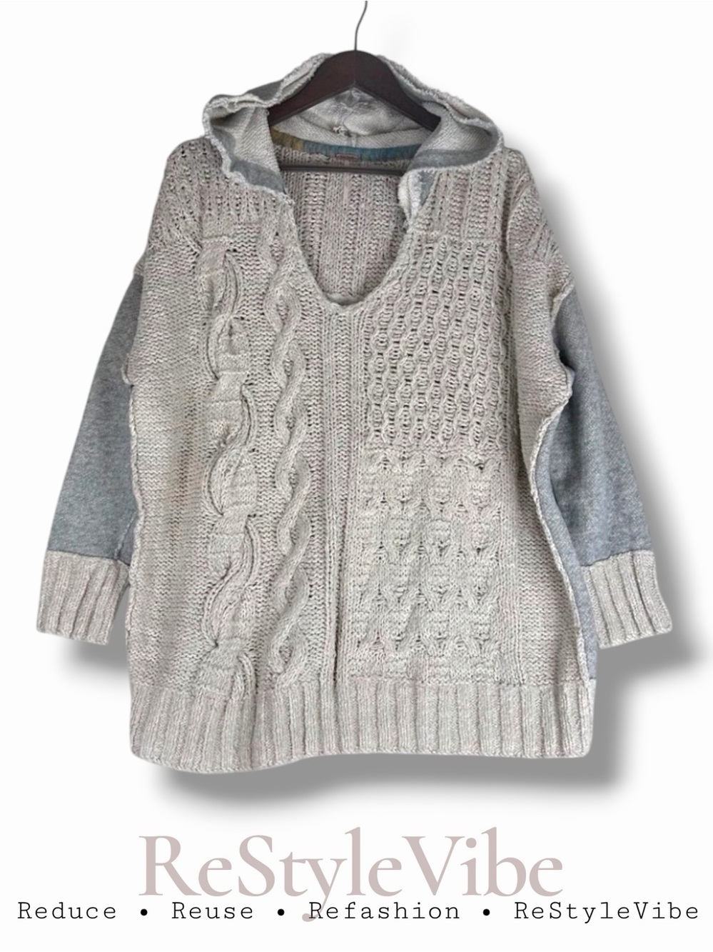 FREE PEOPLE Women’s Size L Sweater Hoodie Pullover Cable Knit Oversized